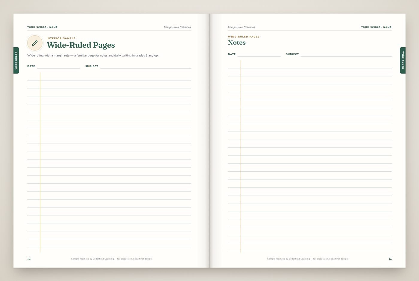 Custom Composition Notebook — sample interior pages