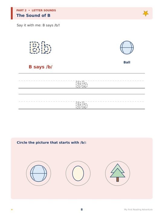 Sample exercise page — Phonics · Ages 4–6