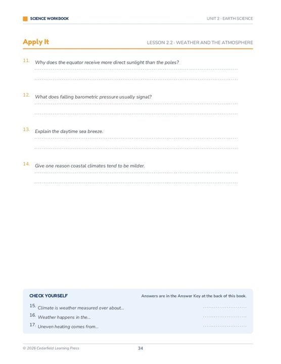 Sample exercise page — Science review · Grades 6–8