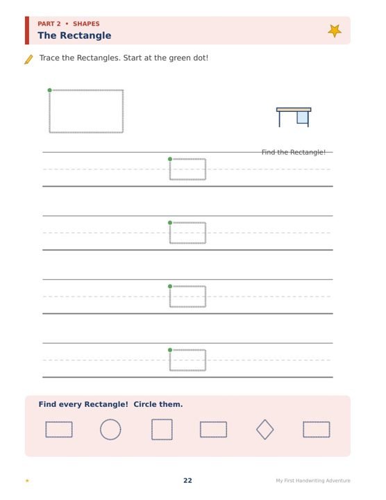 Sample exercise page — Pre-writing shapes · Pre-K