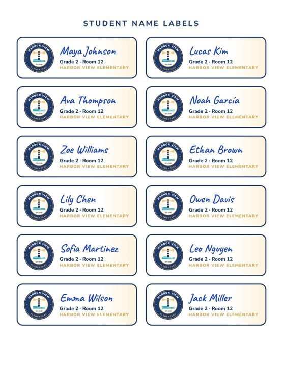 Student name labels