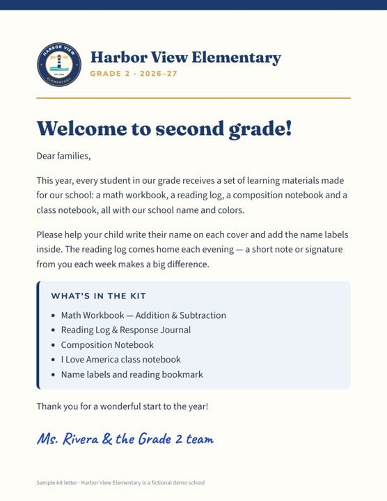 Welcome letter to families