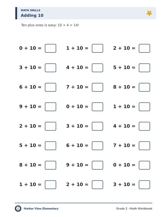 Exercise page with school footer